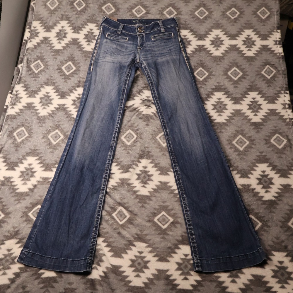 Ariat Denim Trouser Jeans 26XL Medium Wash Wide Leg Western Stitch 29x34.5"